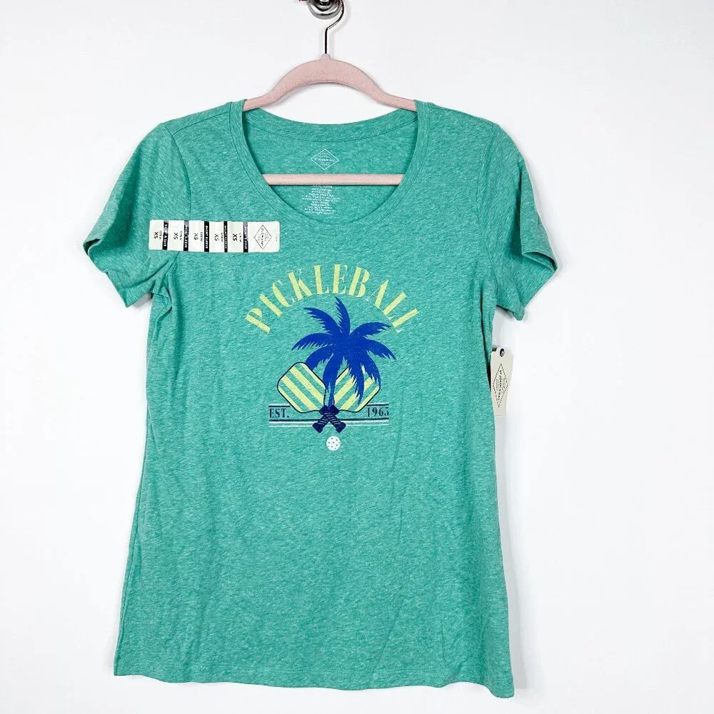 2/$30 NWT St. John's Bay Pickleball Graphic Tee Short Sleeve Green XS #A1244